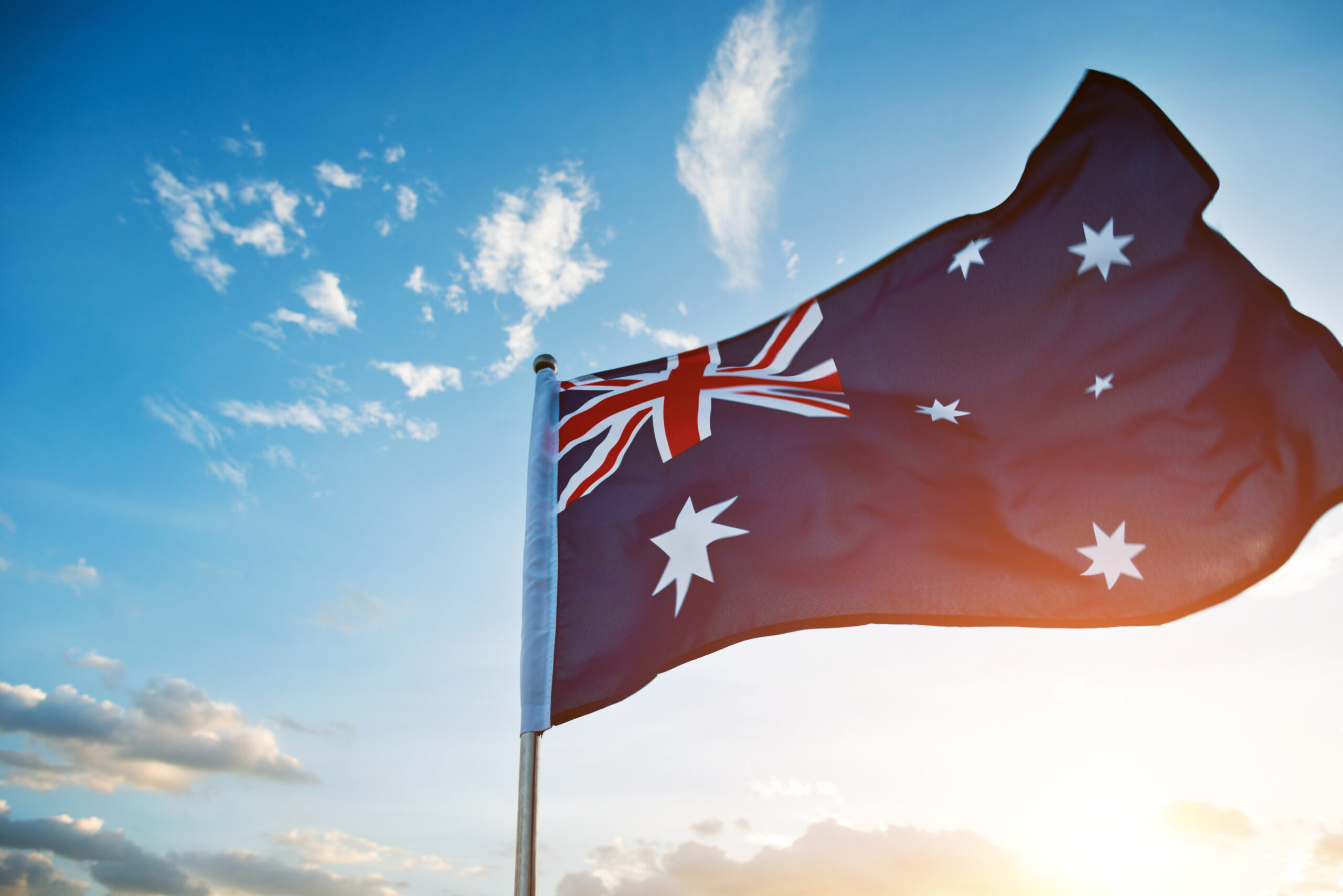 Australian flag waving in the air