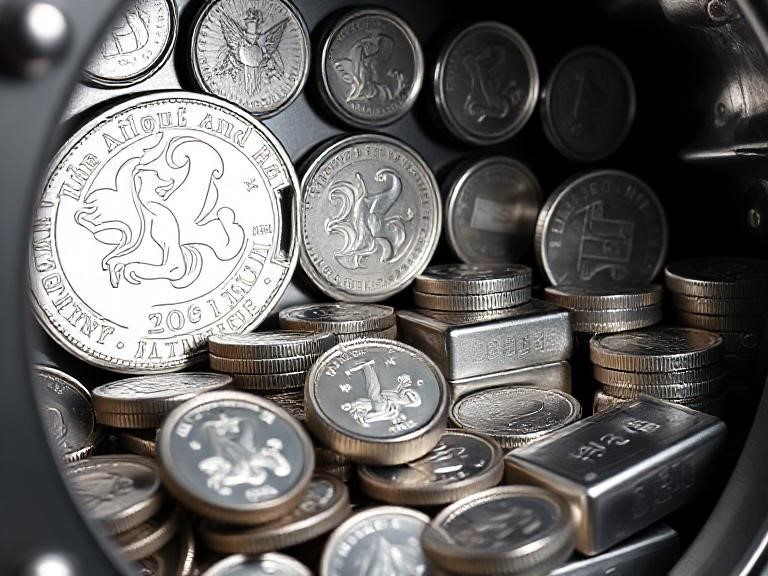 silver bars and coins in a vault